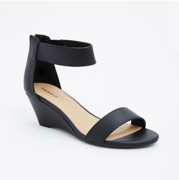 torrid Shoes - Torrid Black Faux Leather double strap Midi wedges